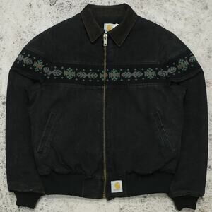 Vintage Carhartt JQ0405 Faded Black Aztec Jacket Size Medium - Large